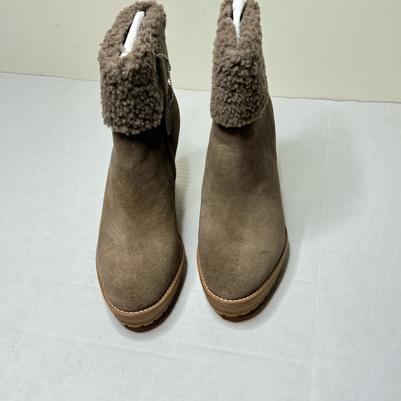 Lauren Ralph Lauren Brown Steph Shearling-Cuff Wedge Booties NEW Size 10 - Picture 4 of 12